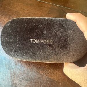 Tom Ford Velvet Eyewear Case in Dark Brown with Silver Embroidered Logo